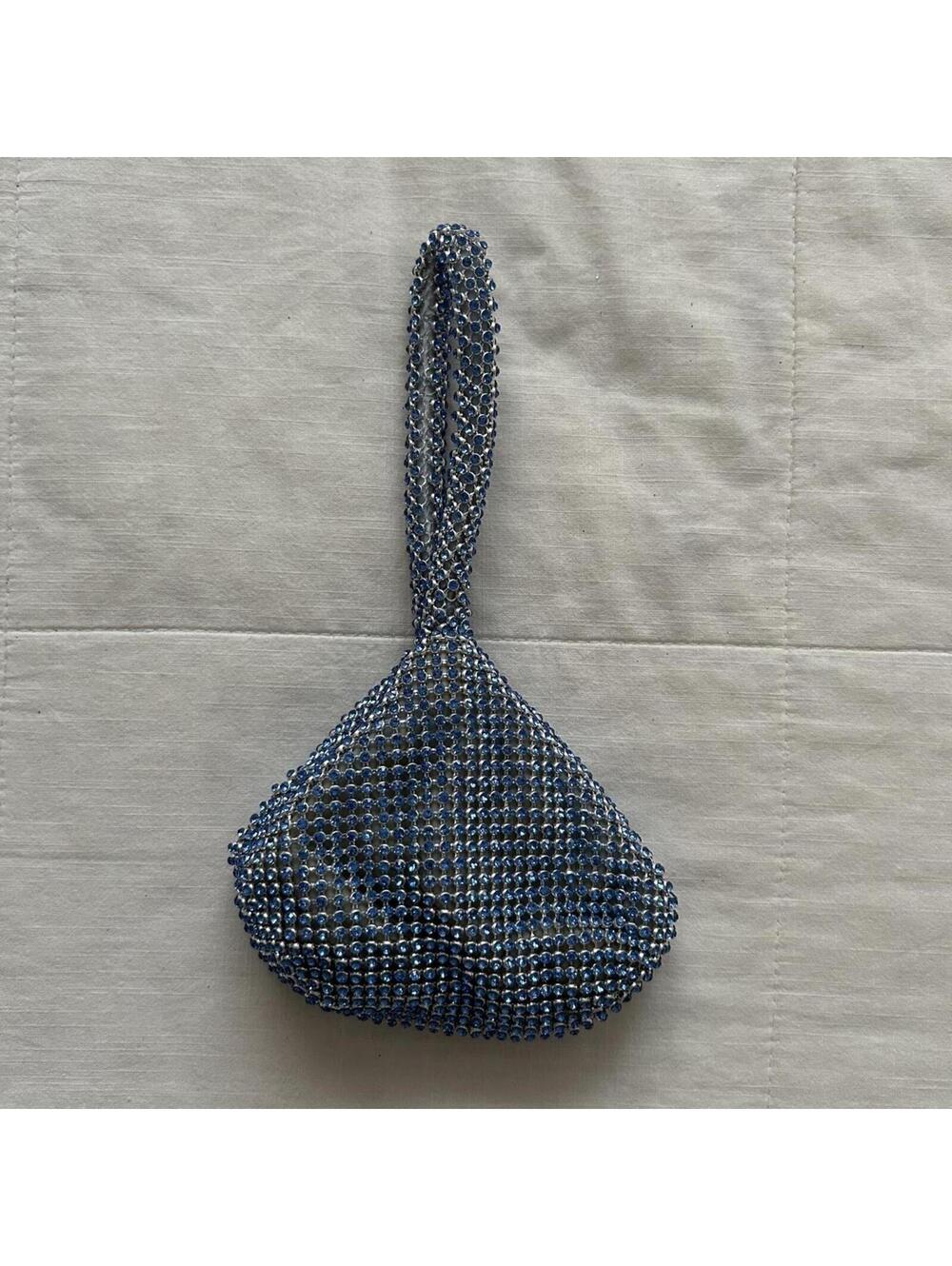 Cache Vintage Blue Rhinestone Evening Purse Silver Accent Bag